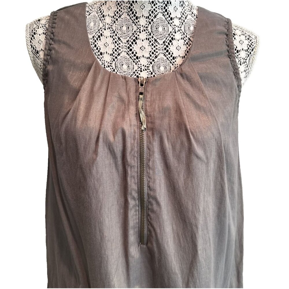 Truly By Part‎ Two Dress size12 Gray/Gold shiny Cotton peasant  Mini Pocket Zip - Picture 6 of 15